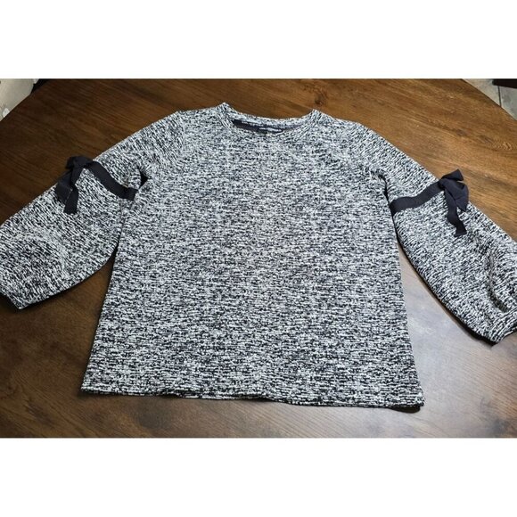Karl Lagerfeld Paris Womens Black & White Knit Top With Bow Detail On Sleeves Si - Picture 1 of 14